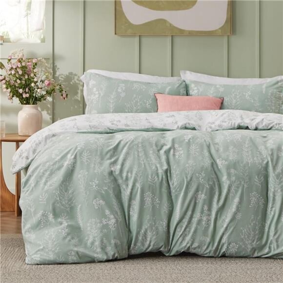 Duvet Cover Queen Size - Reversible Green Queen Duvet Cover Set with
